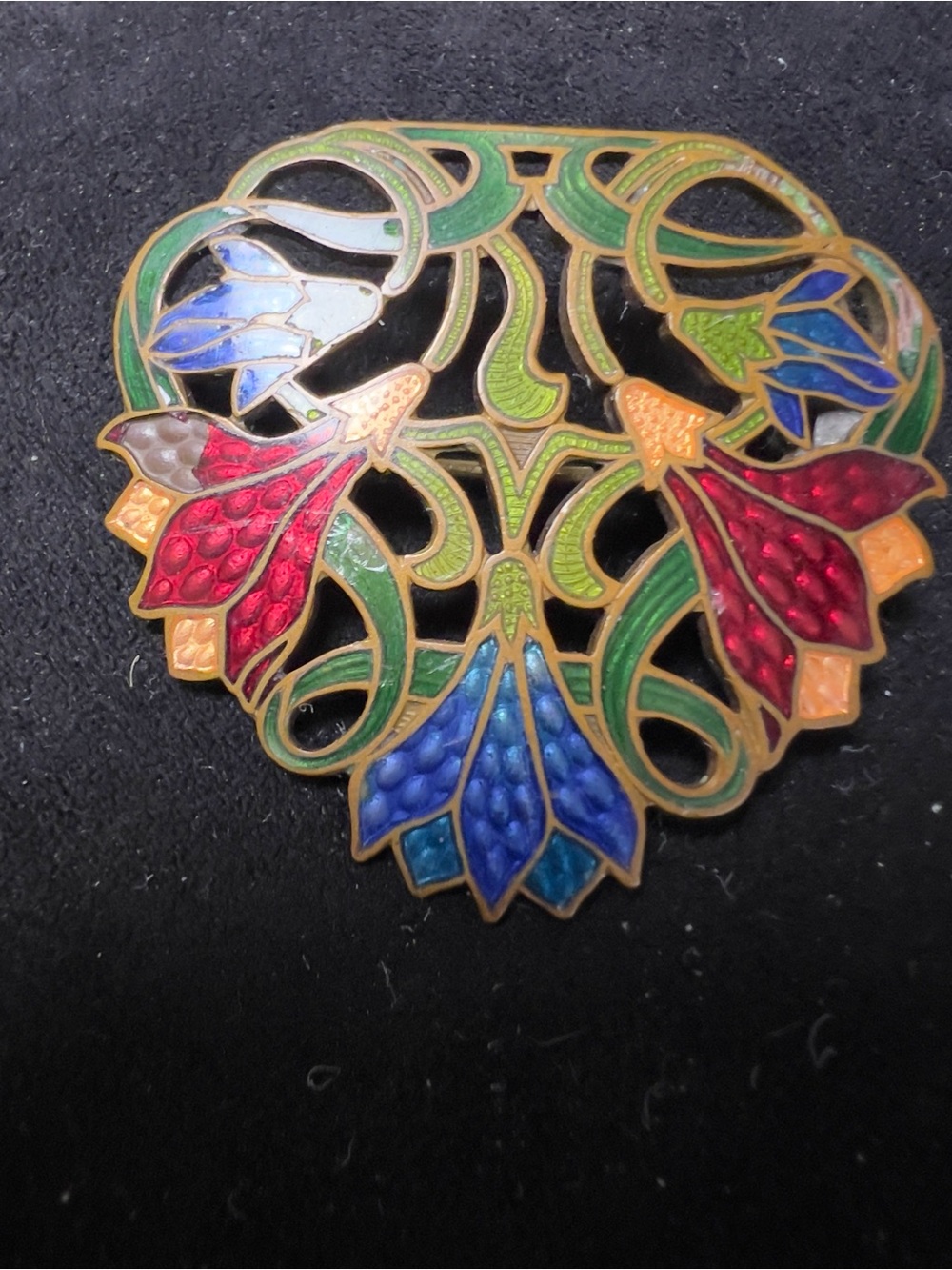 Art Nouveau Enamel Floral Brooch — Multicolor